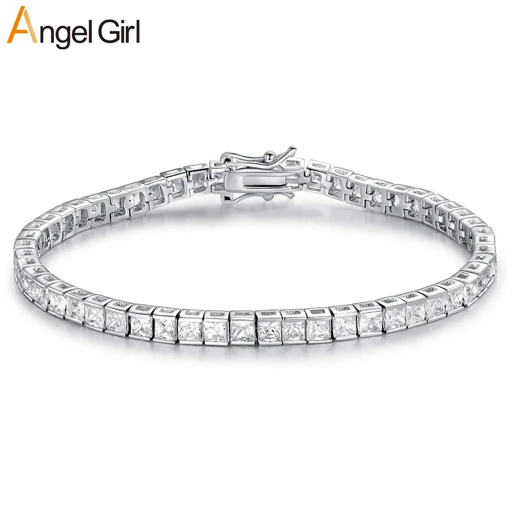 Exquisite bridal craft creates 3*3 Square Stone Tennis Bracelet for women inlaid with moissanite in solid PT950 platinum frame