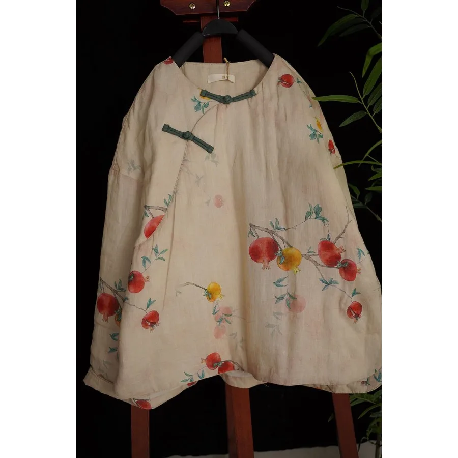 Jaket Wanita Musim Dingin Berbahan Linen Katun dengan Lapisan Hangat, Model Zen Sle Qipao, Kancing Samping, Mantel Panjang, Kerah Bulat, Panjang Reguler