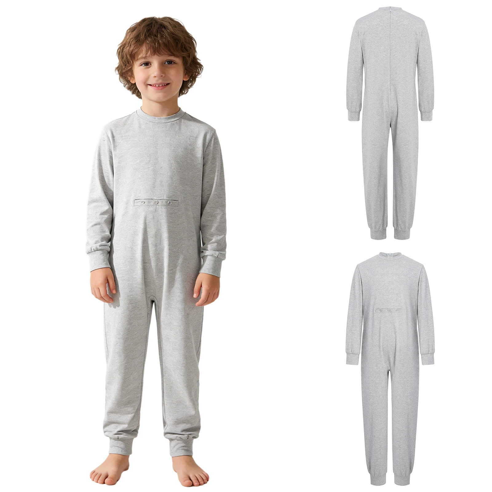 Children Special Needs Adaptive Jumpsuit Long Sleeve Zipper Anti-strip Jumpsuit with Feed Tube Homewear for Autism Sensory Kids