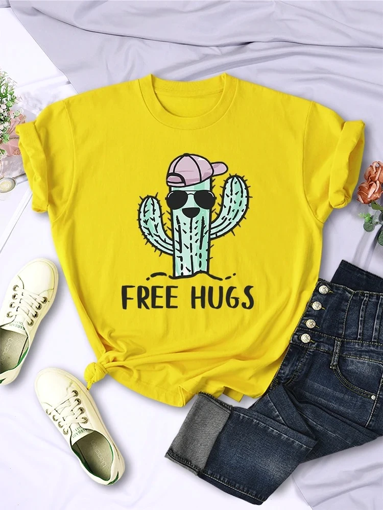 

Женские футболки с принтом Free Hug From Spiny Cactus, модные повседневные женские футболки с короткими рукавами и круглым вырезом, летняя одежда