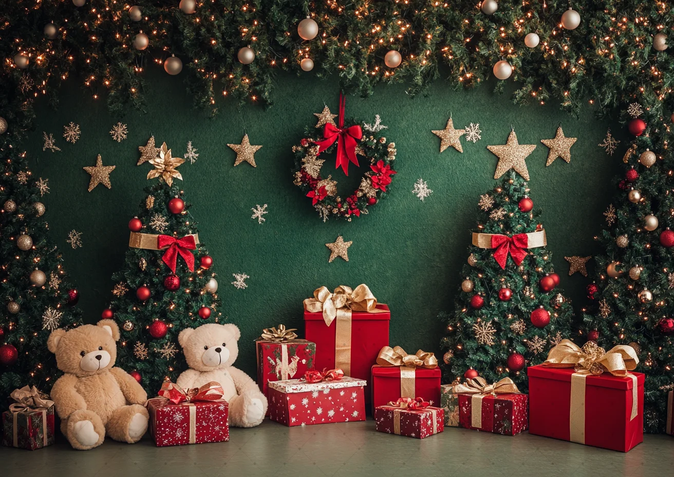 سانتا هدية ورشة عمل خلفية التصوير الفوتوغرافي لعبة الدب شجرة عيد الميلاد صندوق البريد بريق خلفية الشتاء طفل عيد ميلاد فوتوبوث #2