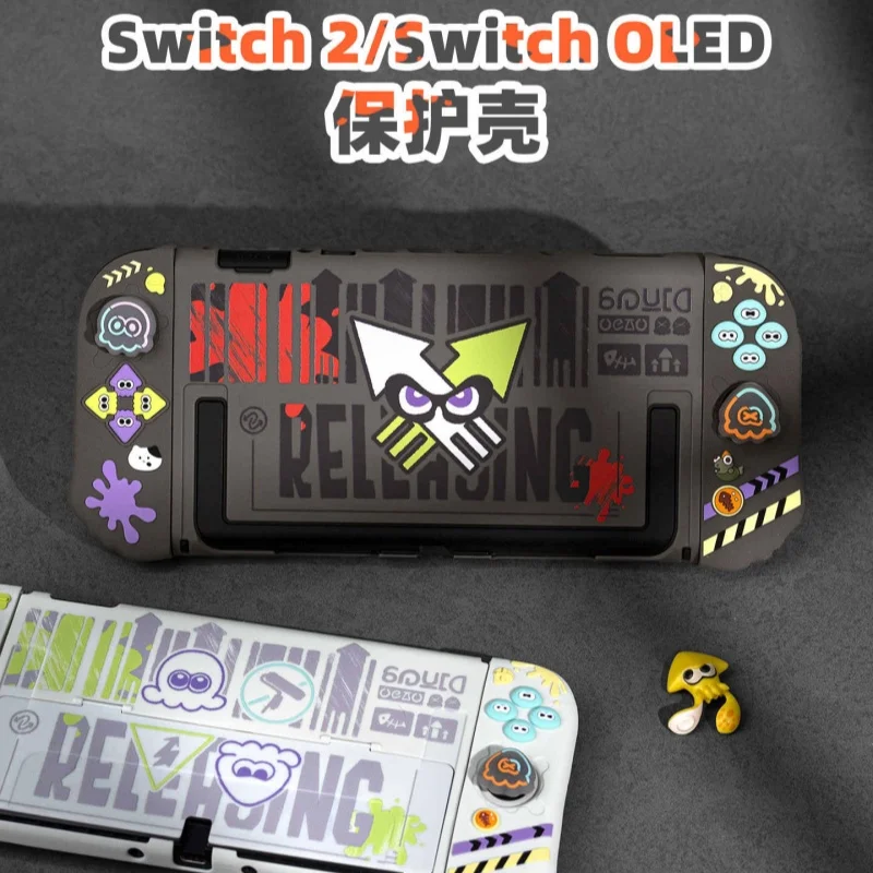 Carcasa Protectora Personalizada con Graffiti de Dibujos Animados para Switch2, Carcasa Protectora de Silicona Splatoon Oled con Tapa para Joystick, Accesorio de Juego de Anime