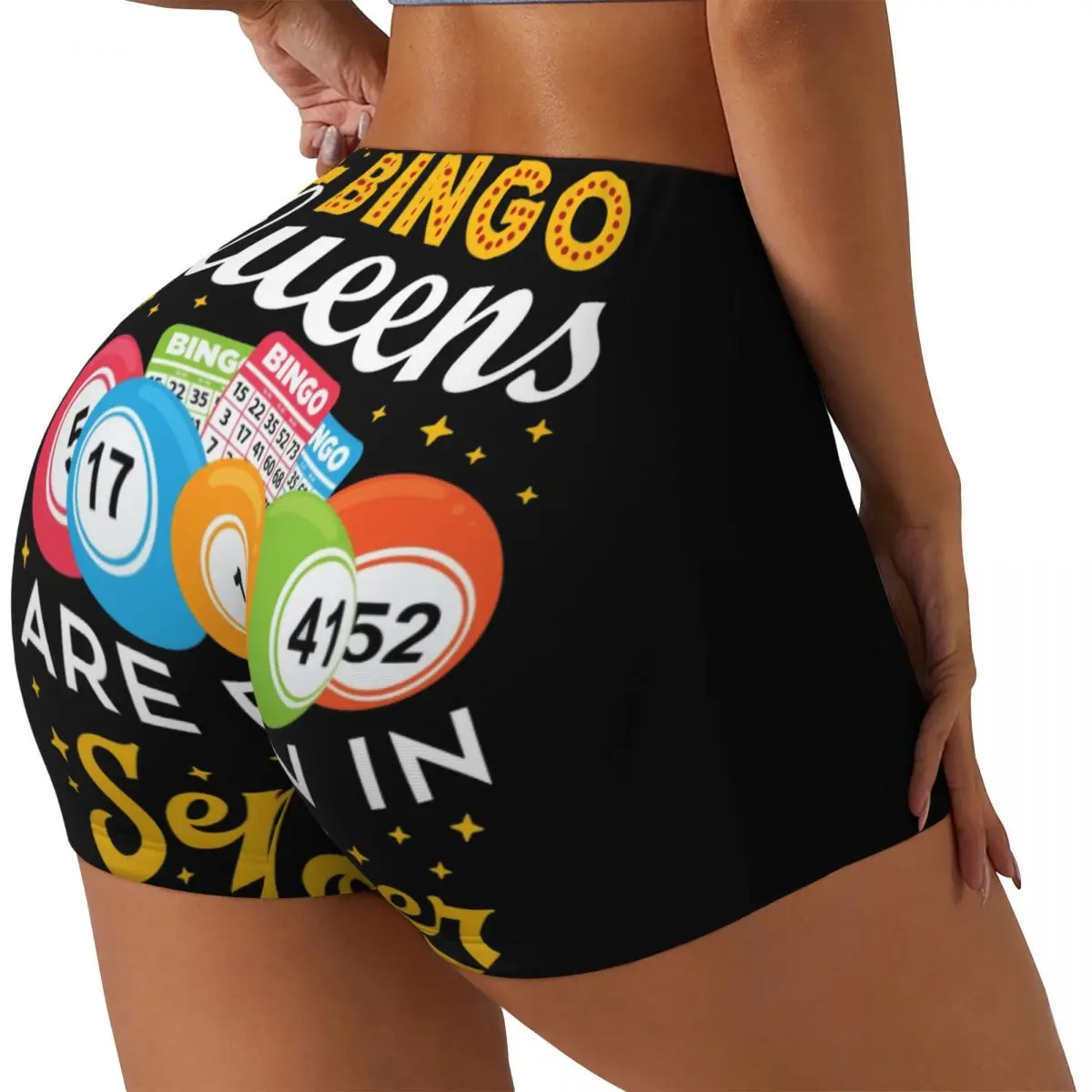 Custom Bingo Queens Are Born In September Biker Running Gym Shorts for Women Athletic Workout Yoga Shorts