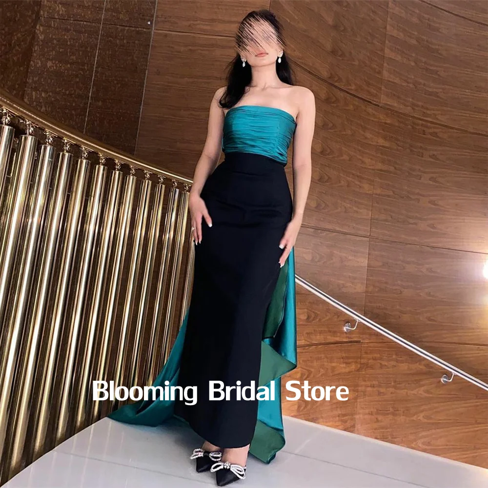 

Strapless Sleeveless Straight Satin Charming Tea Length Evening Dresses for Women فساتين للحفلات الراقصة