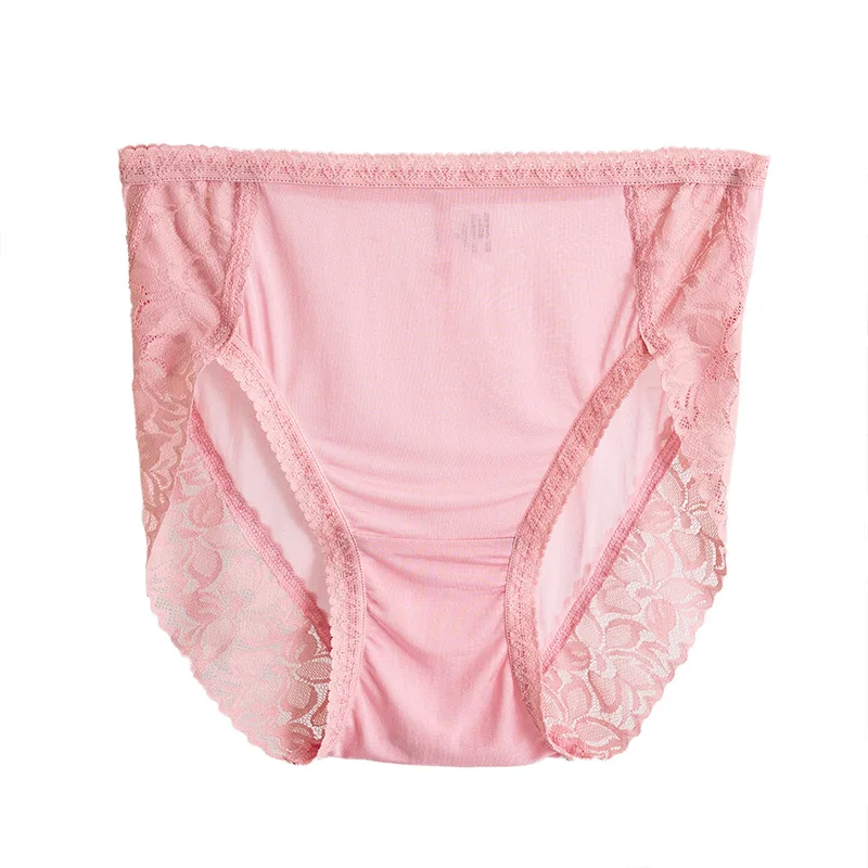 

Natural mulberry silk lace briefs women's knitted silk triangle pants seamless silk mid waist underwear