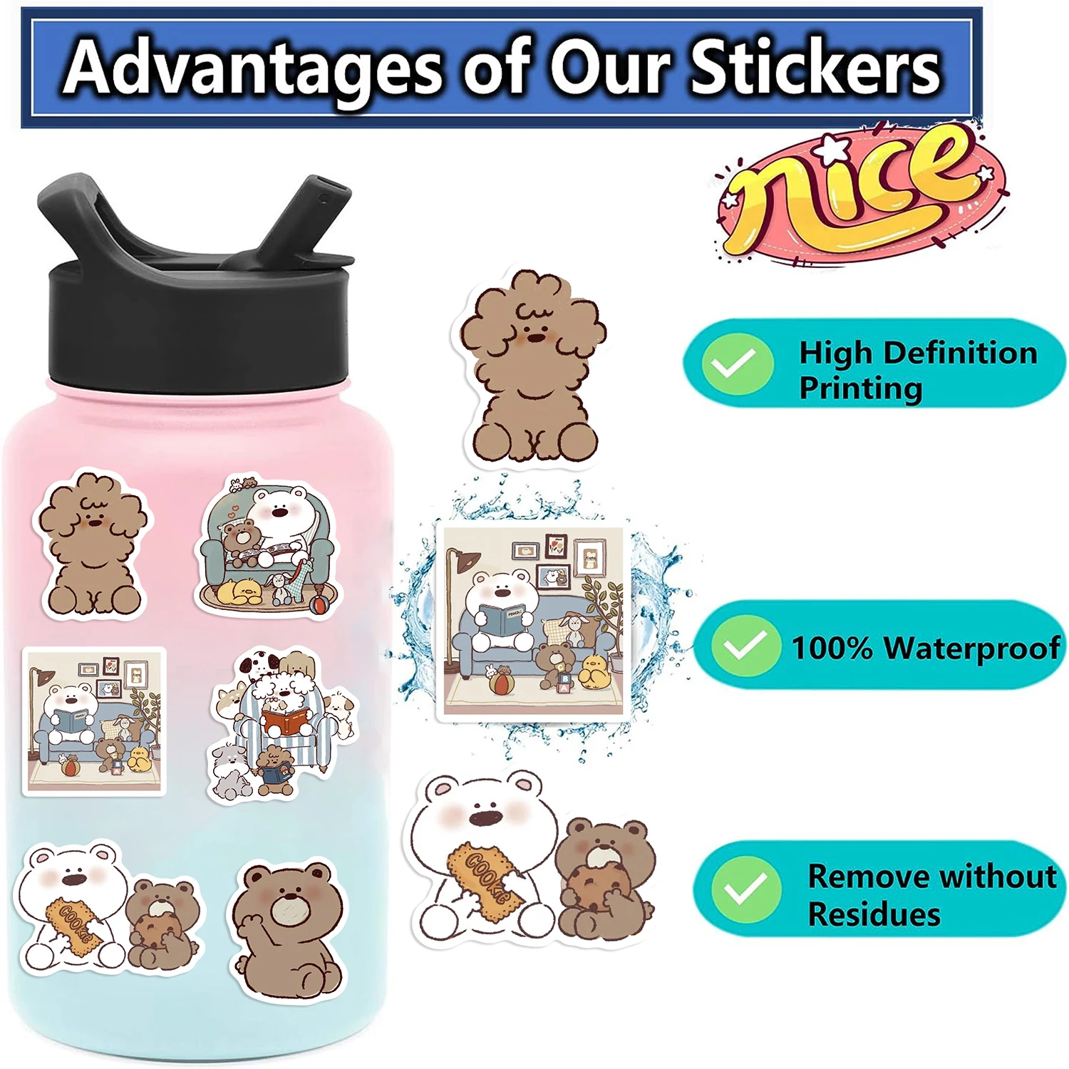 50pcs Cute Cartoon Miiiiichan Stickers Animals Anime For Laptop Water Bottle Luggage Notebook Waterproof Graffiti Vinyl Decals