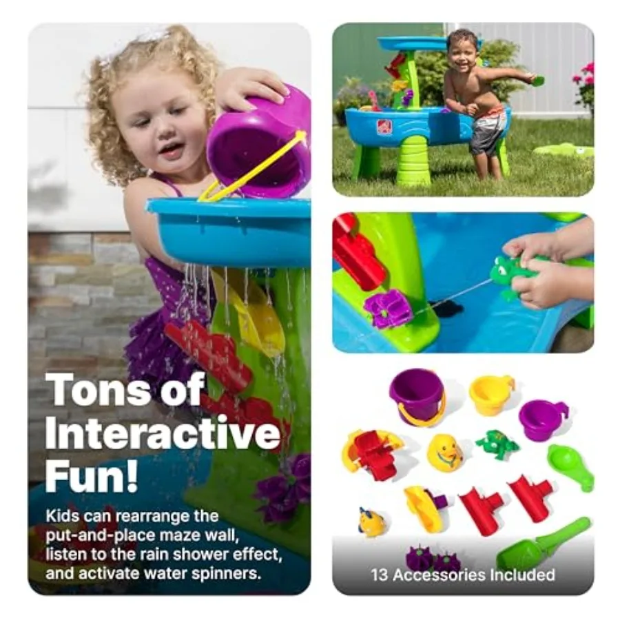 Mesa de agua para estanque contra salpicaduras de duchas de lluvia, juego sensorial de actividades de agua y arena para niños, juguetes de verano al aire libre, accesorios de juguete acuático de 13 piezas