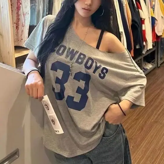 Gothic Tee Y2k Brief Print Off Schouder Punk T-shirts Vrouwen Harajuku Zomer Streetwear Grunge T-shirt Esthetische Sexy Crop Tops