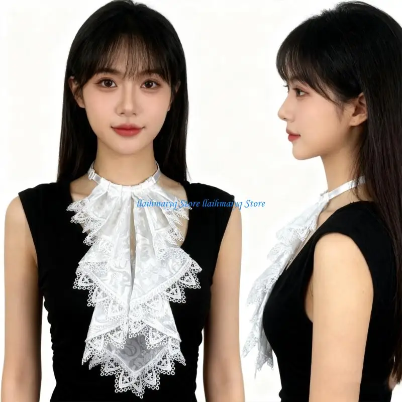 573B Ruffled False Neckpiece Breathable Cotton Feminine Clothing Decoration White