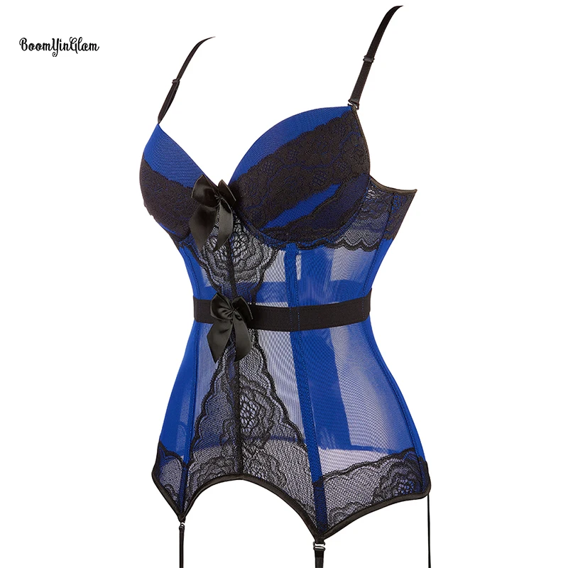 Cheaper Price Blue Color Back Hook Adjustable Strap Corset Bustier Plus Size Underwear Lingerie For Women