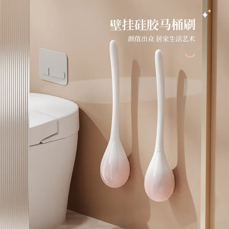 Toilet Brush No Dead Ends Household No-punching Toilet Silicone Brush Wall Hanging Long Handle Sitting Toilet Cleaning Artifact