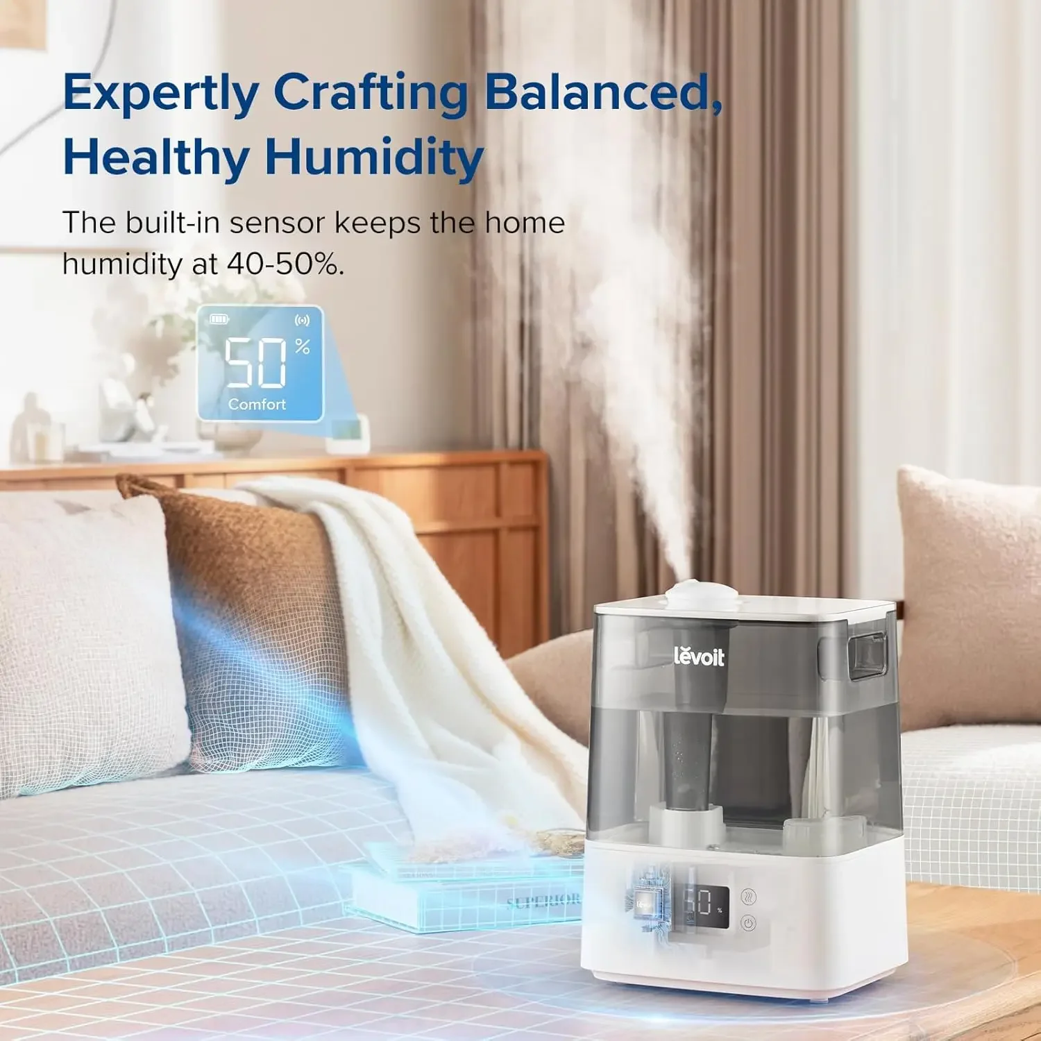 Smart Humidifiers for Bedroom Large Room Home,(6L) Cool Mist Top Fill Essential Oil Diffuser for Baby & Plants