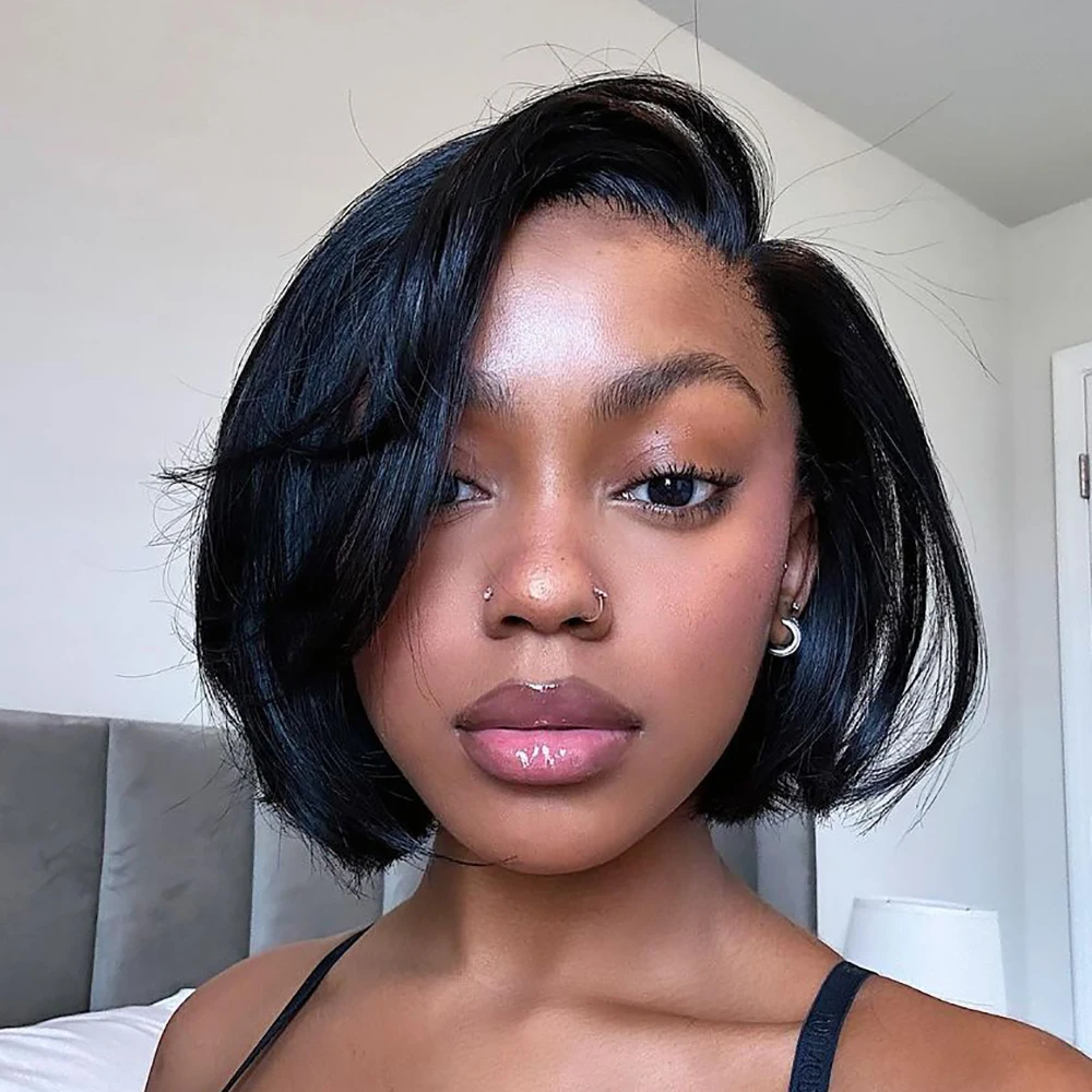 البرازيلي عابث قطع 13x4 الدانتيل الشفاف الجبهة الباروكات باروكة من شعر طبيعي للنساء قصيرة بوب شعر مستعار مستقيم الطبقات نمط