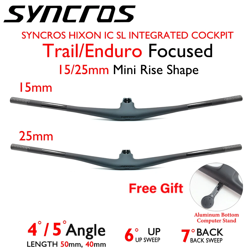 

SYNCROS HIXON IC SL carbon fiber mountain bike handlebar, integrated cross-country handlebar, 28.6mm, 15/25mm rise, 4°/5° angle