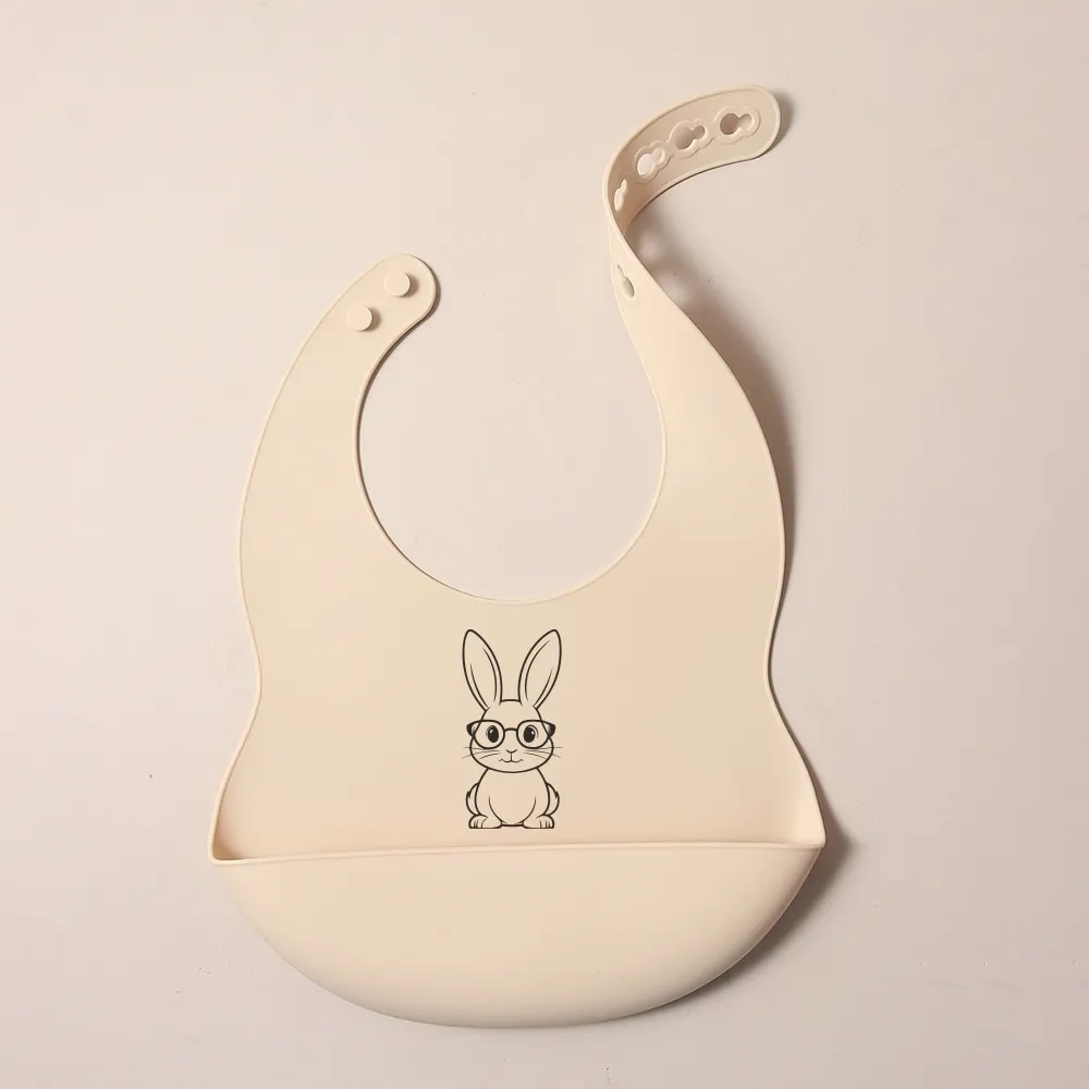 Beige cartoon bunny easter day Silicone Baby Bib ,smile bunny cute Drool Bibs for Toddlers,Feeding Bib Easy to Clean