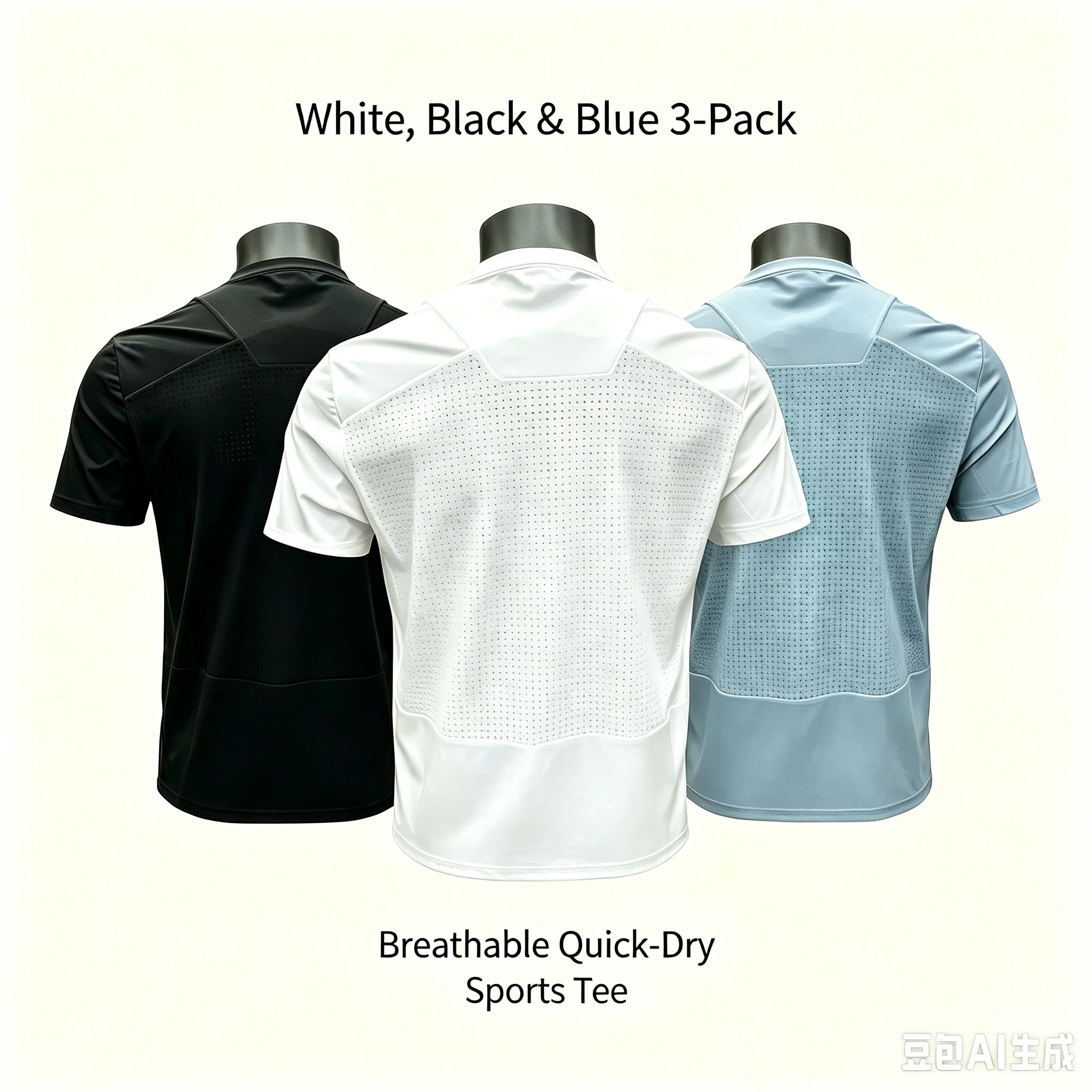 Men 3-Pack Quick Dry Sports Tee Breathable Mesh Short Sleeve T Shirt Gym Running Workout Athletic Tops White Black Blue