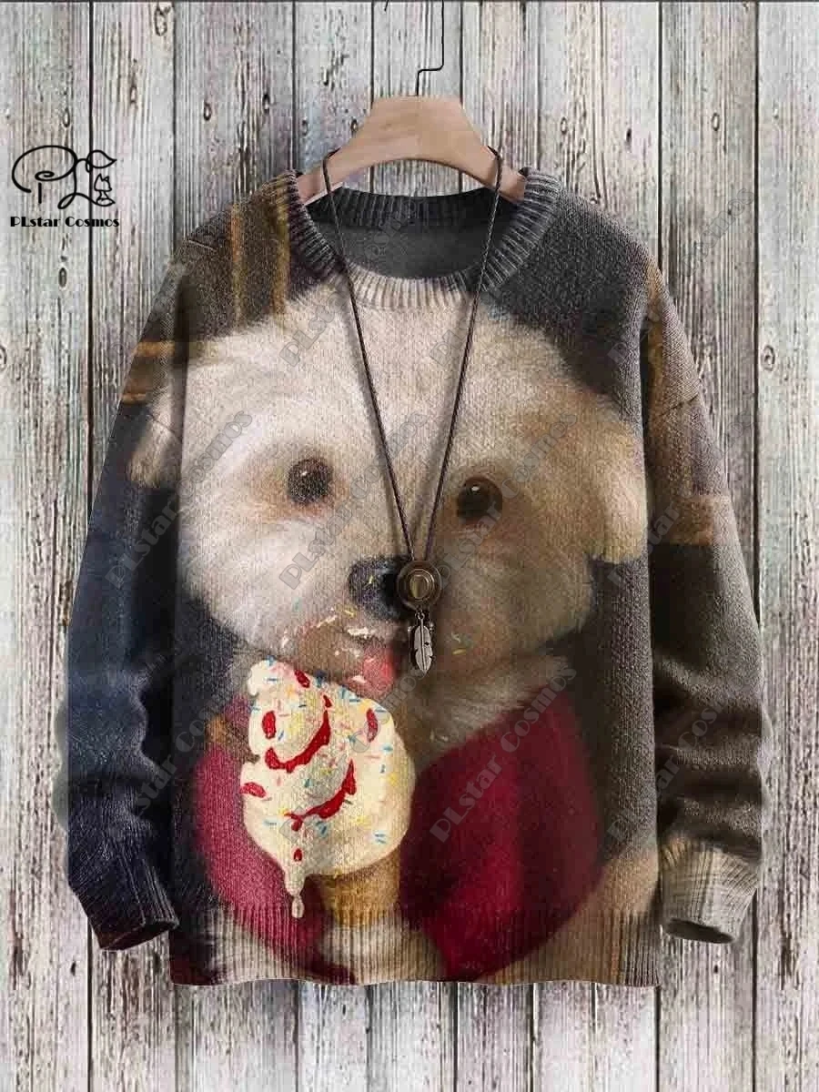 Neue tierische Serie 3d gedruckt Retro niedlichen Hund Kunstdruck authentischen hässlichen Pullover Winter lässig Unisex Pullover G-1