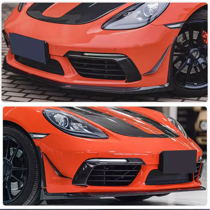 Car Front Bumper Canards for Porsche 718 Boxster Cayman 982 2016-2021 Racing Front Canards Fins Body Kits Prepreg Dry Carbon