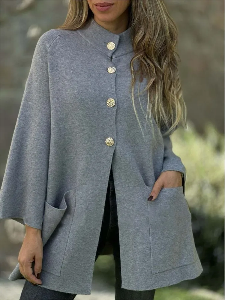 2025 الخريف الشتاء عادية بلون سترة معطف الصوف المرأة طويلة الأكمام واحدة الصدر جيب معطف الملابس النسائية