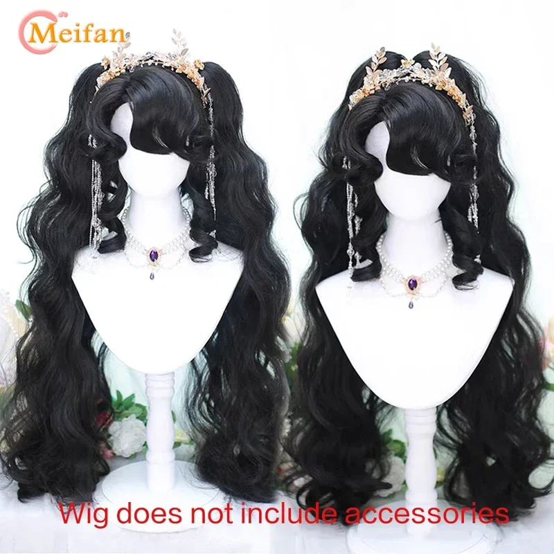 MEIFAN Synthetic Long Wavy Curly Ponytail Lolita wig with Bangs Girl Cute Ombre Blonde Cosplay Party Halloween Harajuku