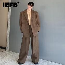 IEFB Niche Design Men's Two-piece Sets Single Breasted Chic Button Suit Jackets Solid Color Straight Leg Loose Male Pants 9C7876