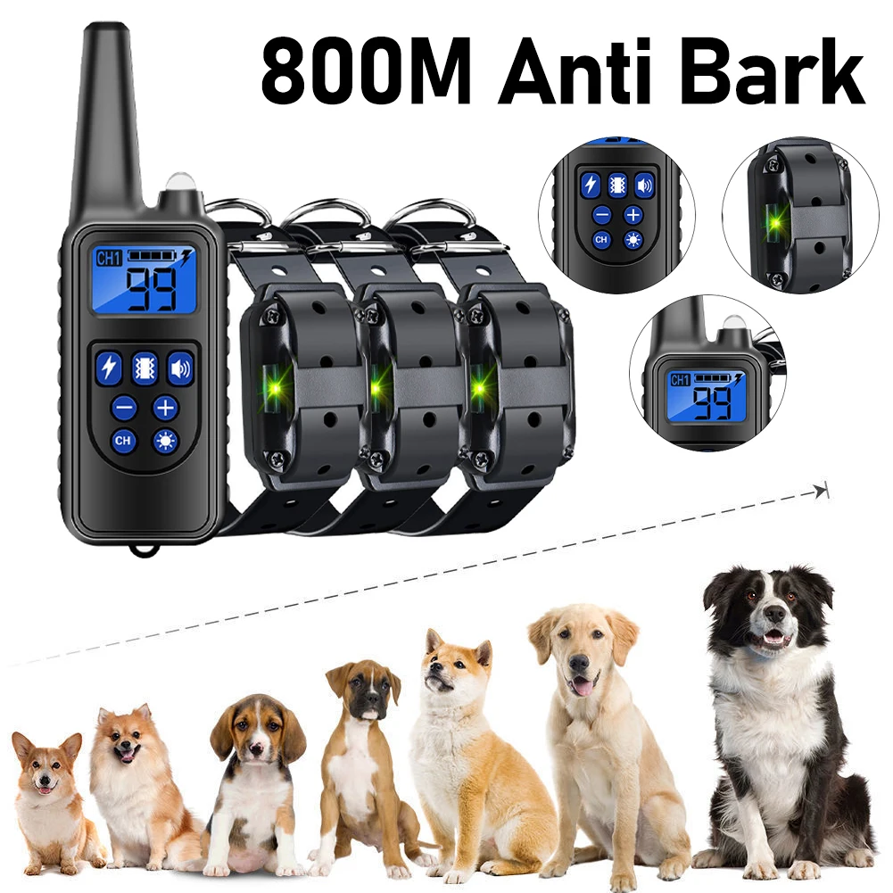 

800M Anti Bark Electric Shock Collar Anti Barking Training Collar Rechargeable Dog Barking Control Collar 3 Training Modes