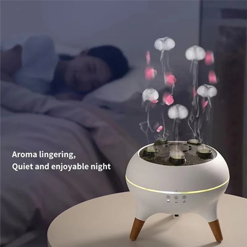 B99A-Desktop Aroma Diffuser Fragrance Machine Smoke Ring Colorful Flame Jellyfish Air Humidifier AU Plug