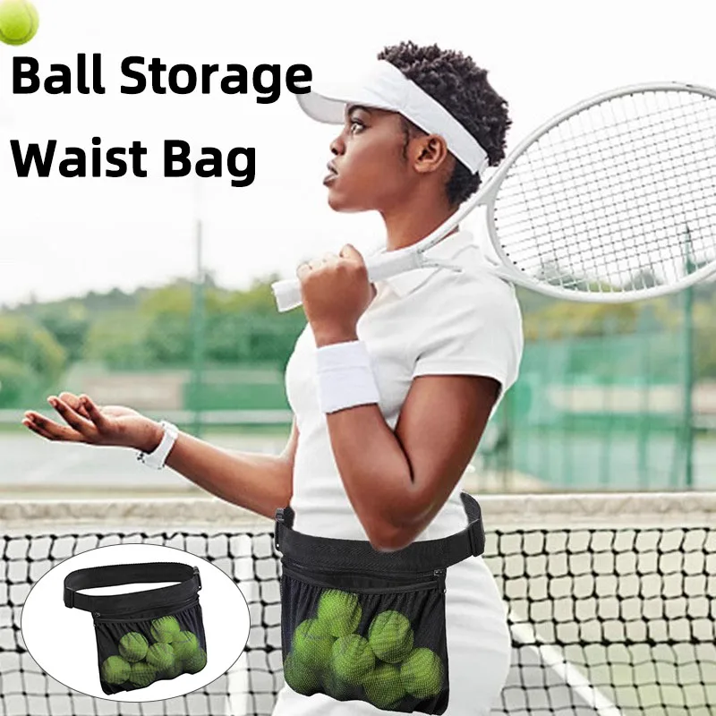 Tennis Ball Holder Adjustable Tennis Ball Waist Bag Sweatproof Mesh Cloth Ball Pouch Pickleball Training Holding Bag Accessory