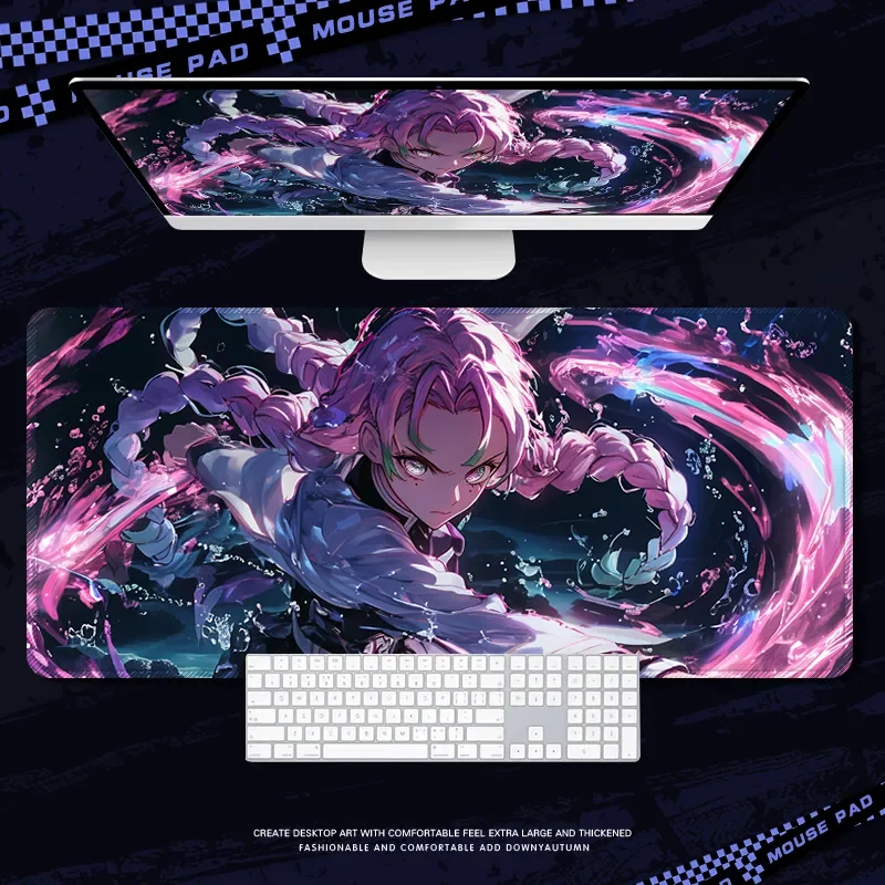 Alas Mouse Demon Slayer - XXL Alas Meja Gaming Anime dengan Desain Mitsuri & Shinobu Permukaan Anti Selip untuk Pengaturan PC (Edisi Fan Art)