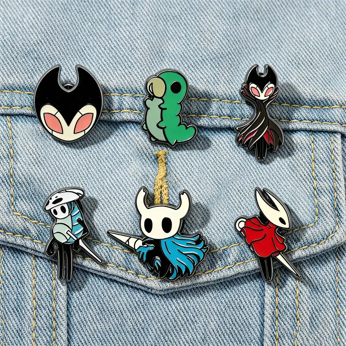 6Pcs/Set Game Hollow Knight Enamel Brooch Cartoon Hornet Grub Backpack Lapel Metal Badge Cosplay Jewelry Accessories Fan Gifts