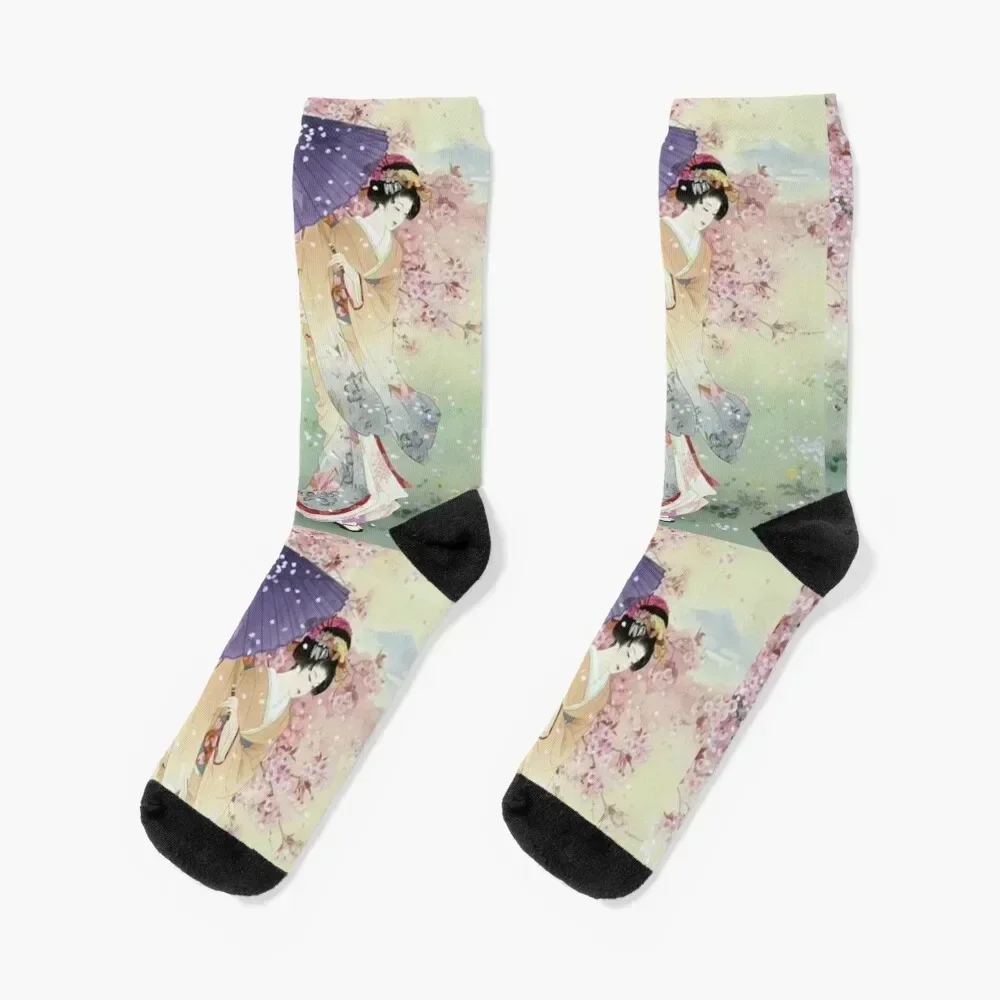 

Pretty Japanese woman with a parasol and pink cherry blossoms Socks tennis new in's moving stockings Socks Ladies Men's
