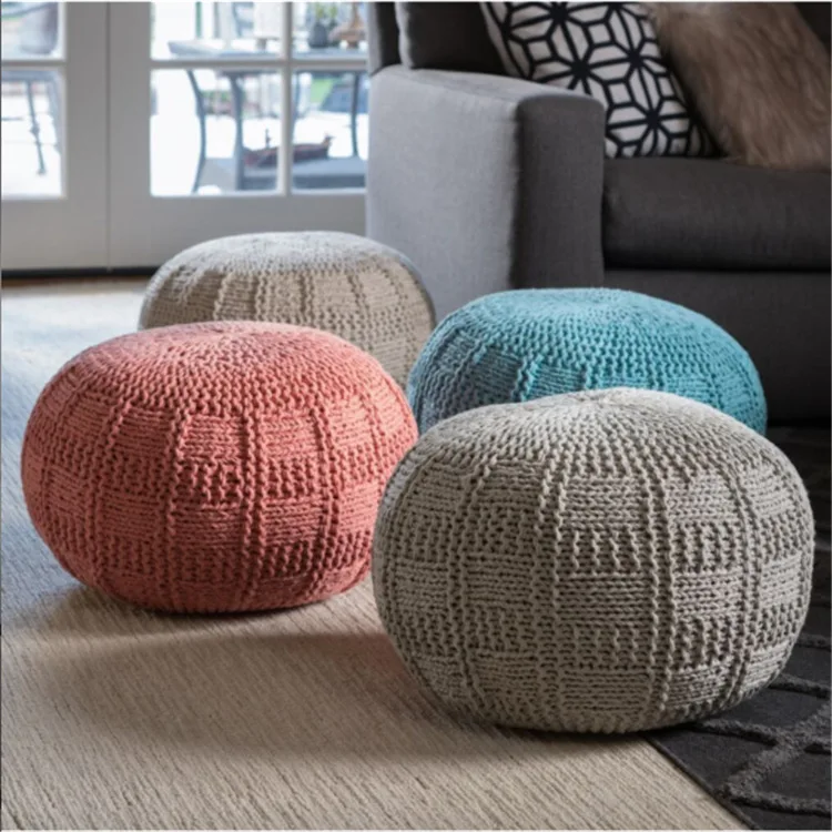 INS Leisure Home 5 Mm Thick Cotton Thread Hand-woven Geometric Texture Circular Pier for Living Room Balcony Futon Footstool