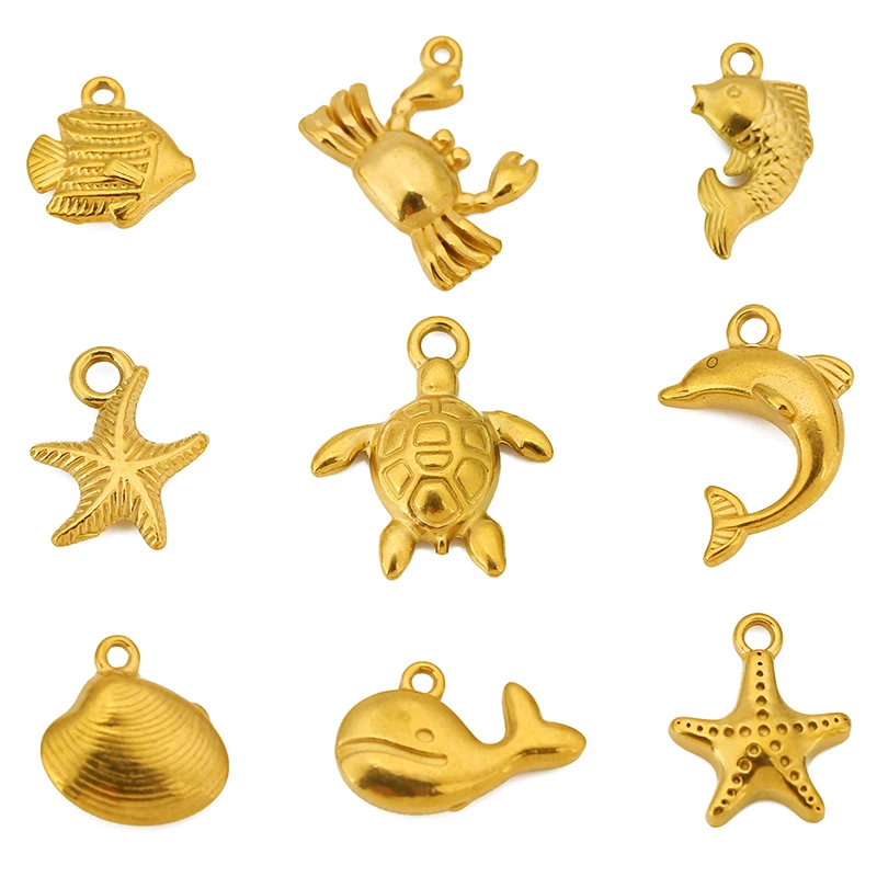 3pcs Stainless Steel Mermaid Starfish Turtle Shell Shark Crab Charm Pendant for DIY Bracelet Necklace Jewelry Making Accessories