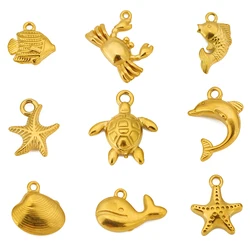 3pcs Stainless Steel Mermaid Starfish Turtle Shell Shark Crab Charm Pendant for DIY Bracelet Necklace Jewelry Making Accessories