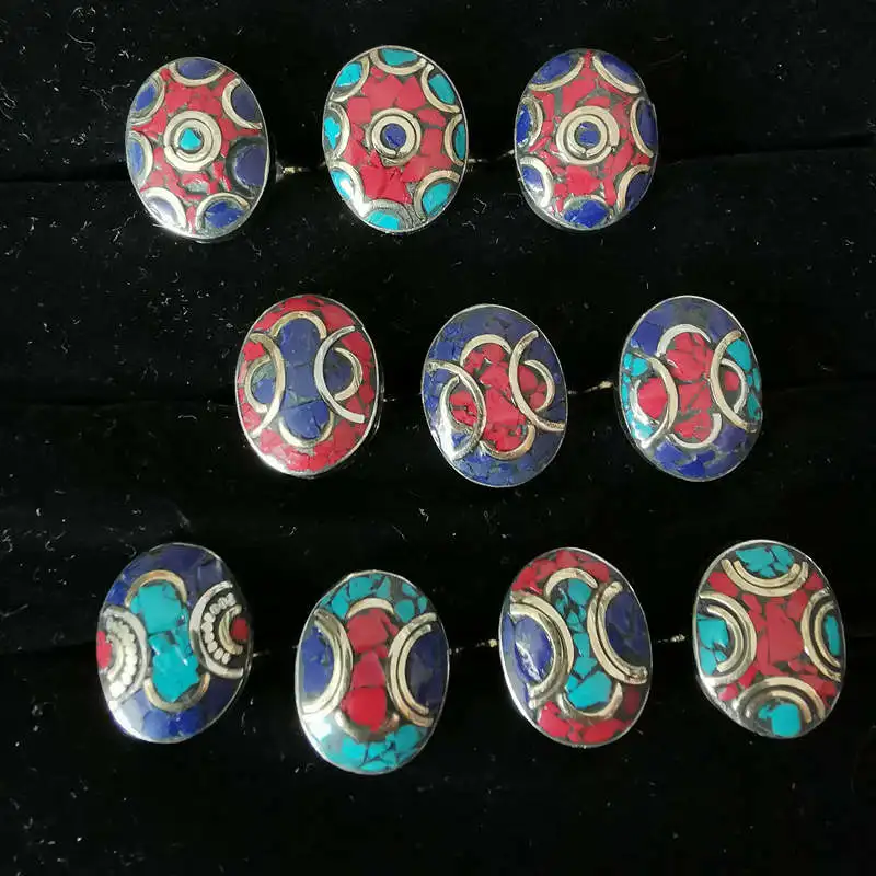 Wholesale 5PCS Tibetan Ethnic Metal Lovely Oval Rings Copper Adjustable Ring R250