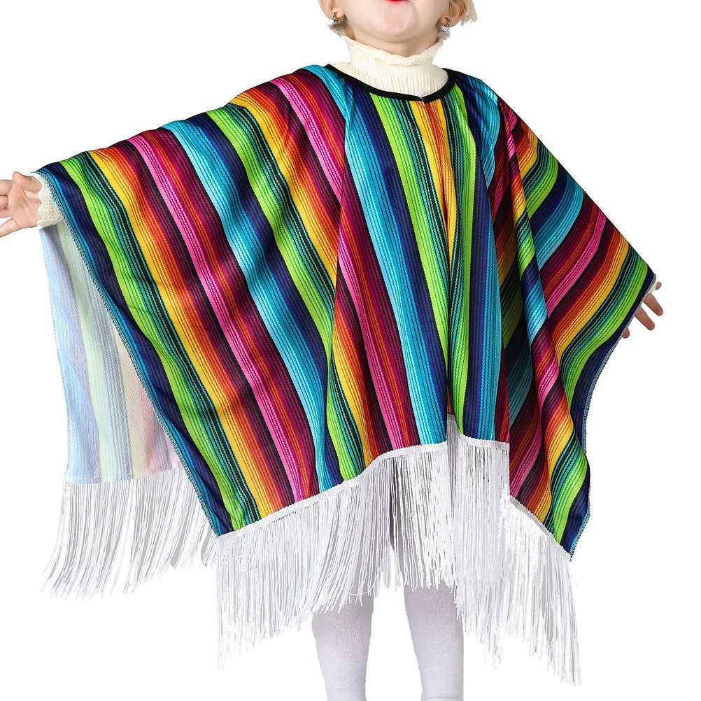 Mantello messicano Costume Nappe con frange Mantello messicano Design Foro per la testa oversize Abiti da festa per cosplay