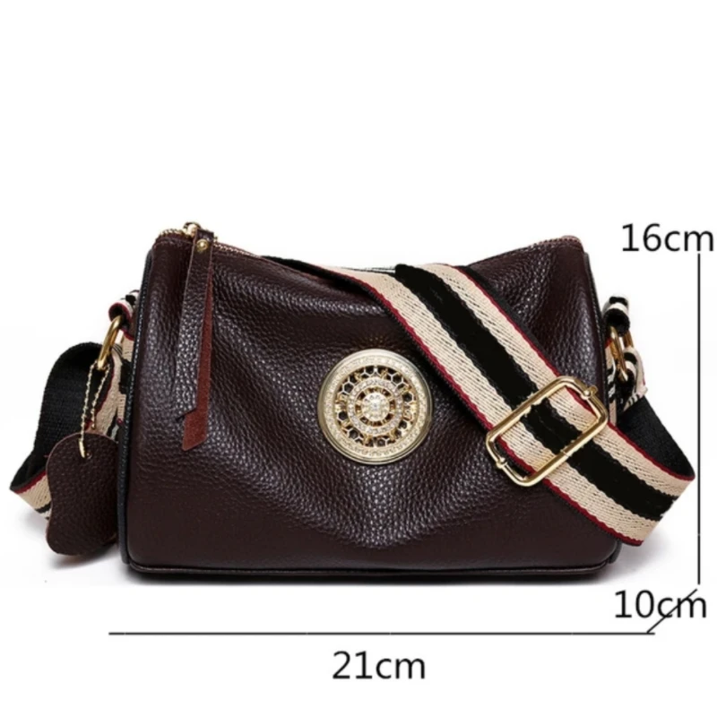 Genuine Leather Bag Women's 2023 New Simple Fashionable Wide Shoulder Strap Single Shoulder Layer Cowhide Popular Crossbody Bag