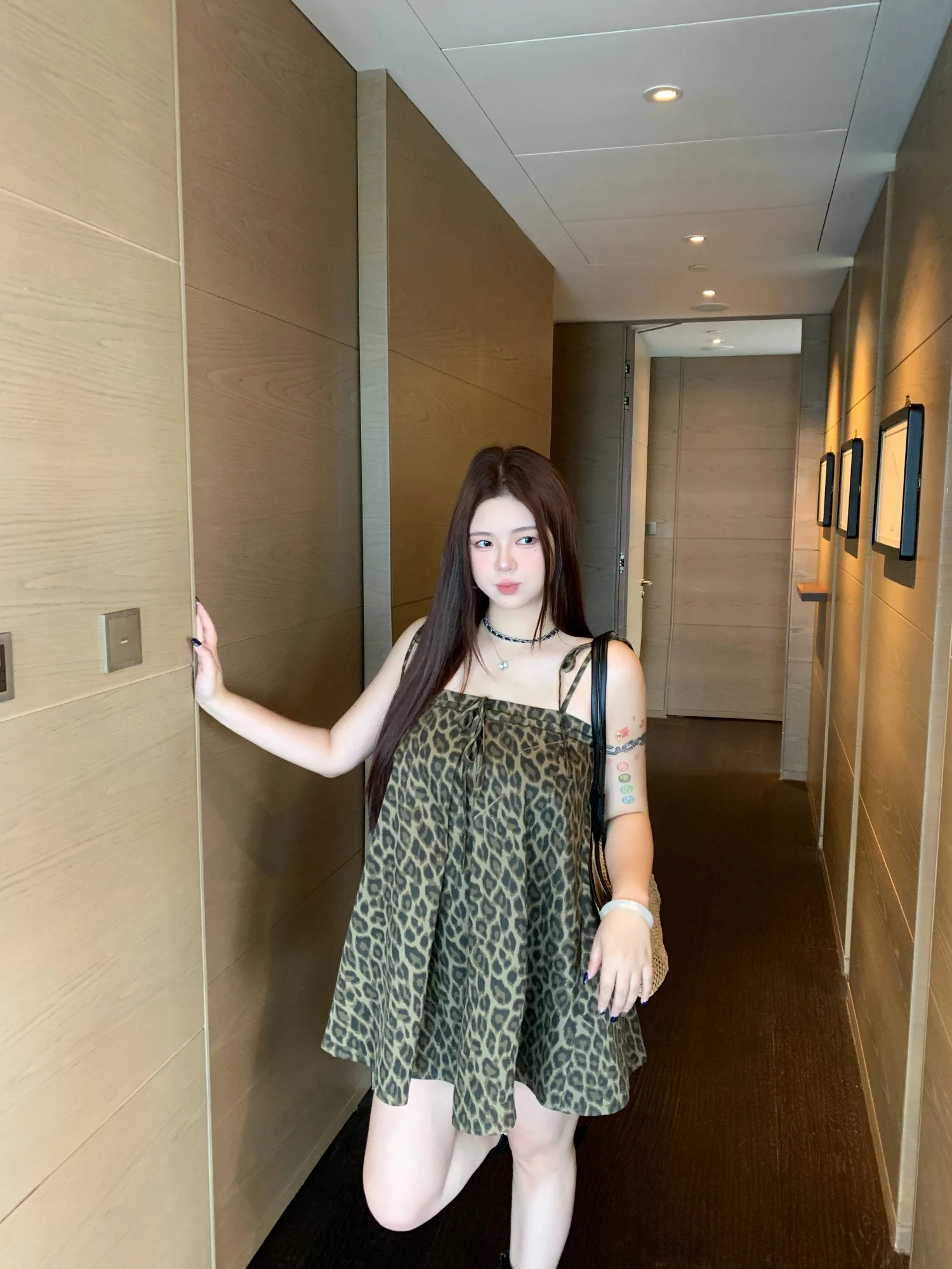 

Retro Leopard Print ter Dr Women plus Size Spring High-End Sensation Pure Desire ort Skirt A-Line Midi Dr