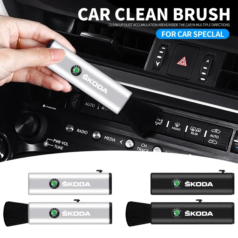 1pcs Car Retractable Dust Cleaning Soft Brush For Skoda Octavia MK2 MK3 2 3 A7 Fabia Karoq Kodiaq Superb Rapid Kamiq Scala Yeti