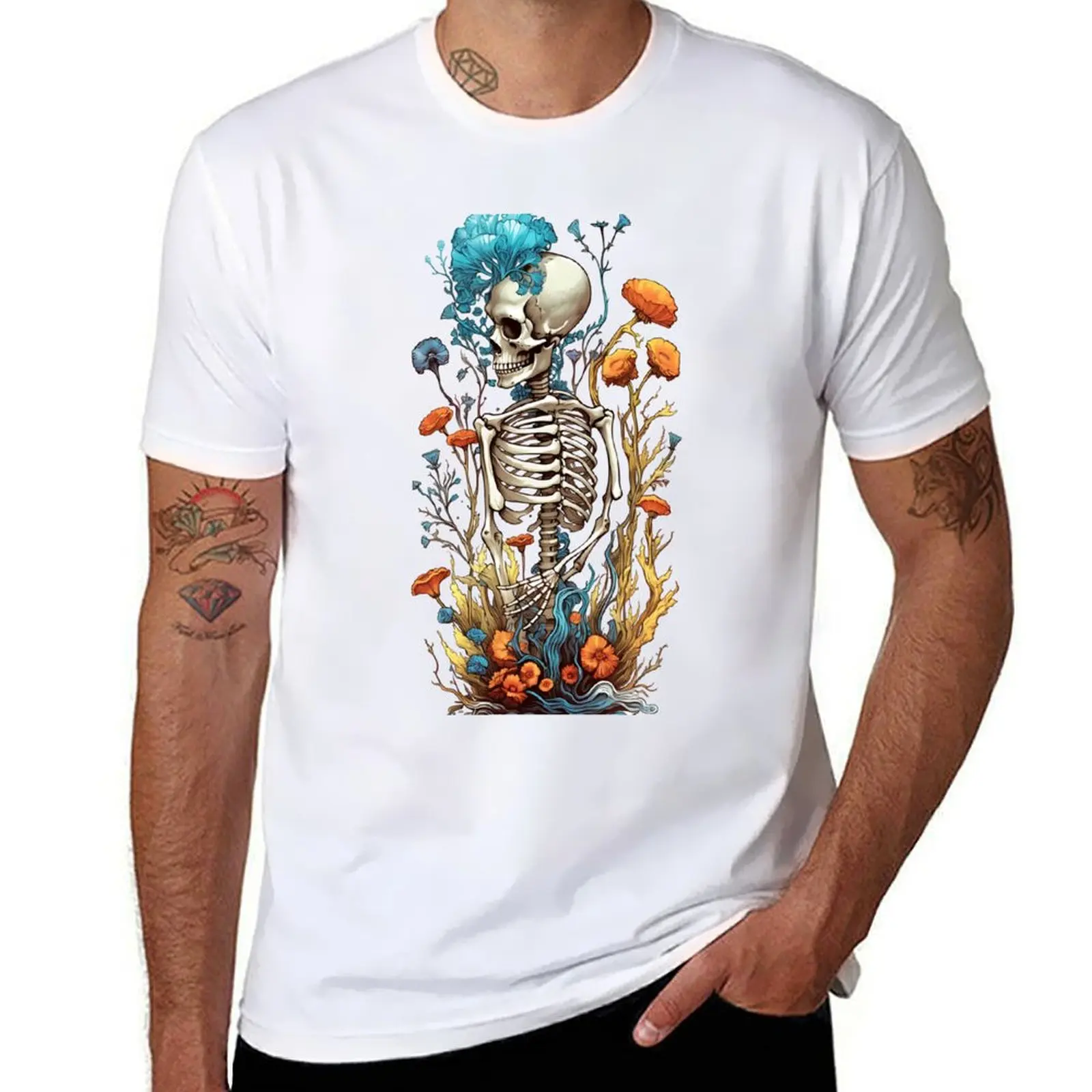 

Bones and Botany human skeleton with Spring Botanicals T-Shirt man t shirt luxury funny t shirts cotton T-Shirt