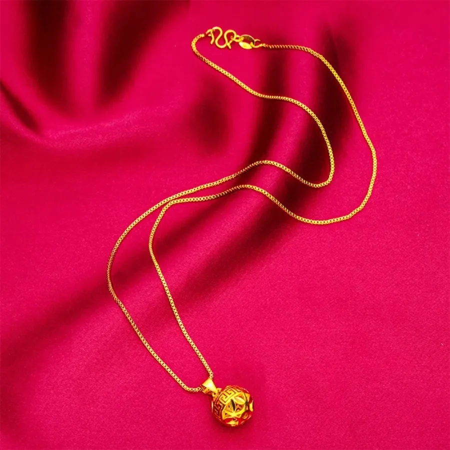 Dynar Jewelry  Ball Pendant Fine Chain for Women, 24K Gold, AU999 | Polished gold ball on delicate 4MM chain, radiant for daily