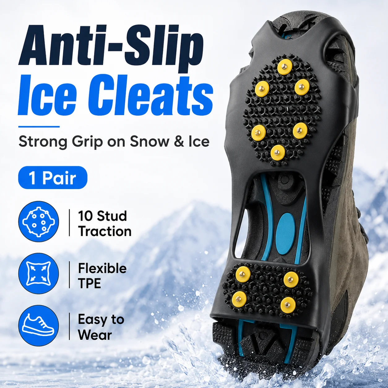 Anti Slip Ice Cleats Shoe Covers 10 Stud Snow Grips Winter Traction Crampons for Boots Hiking Walking Outdoor Safety Gear Unisex
