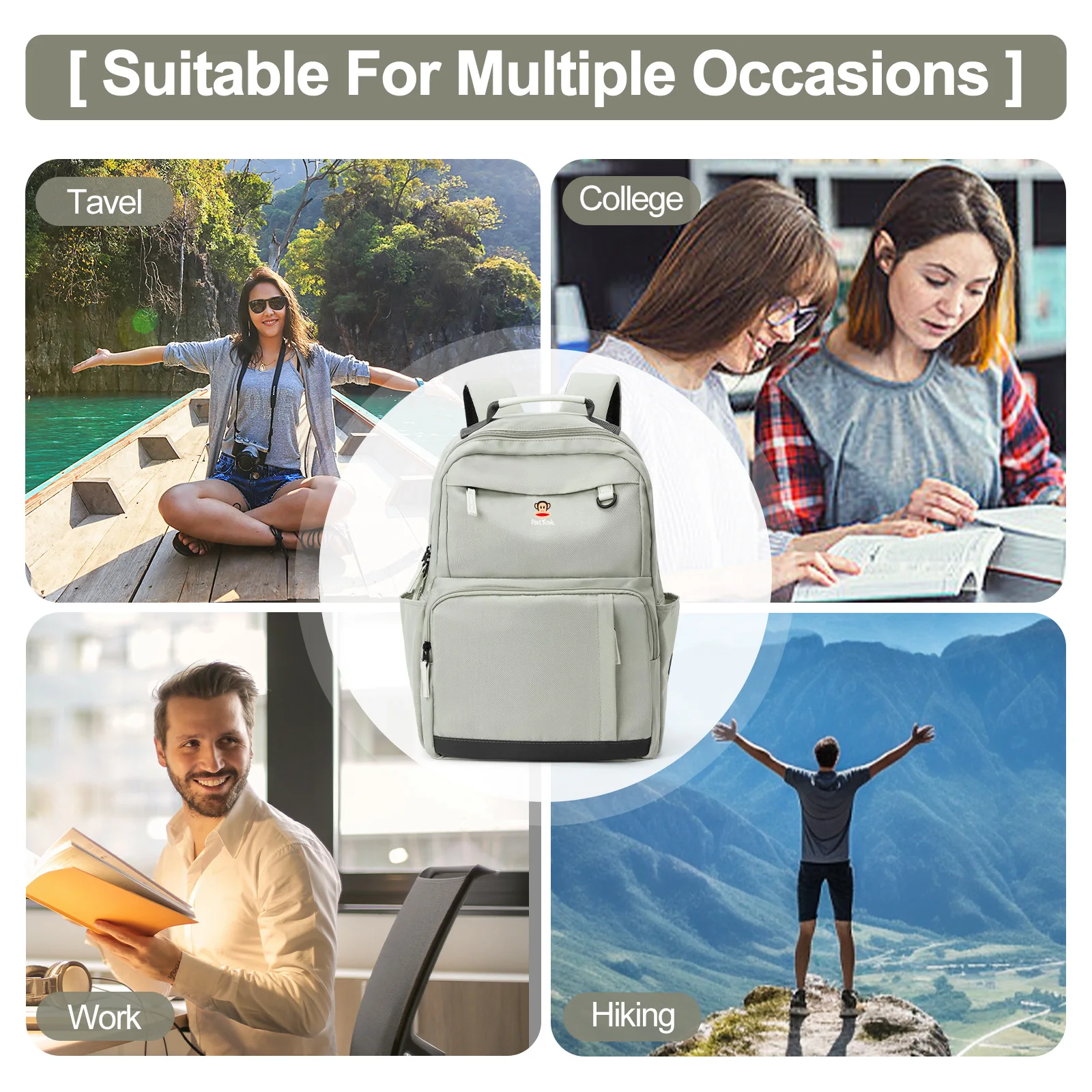 حقيبة ظهر بول فرانك للسفر للمدرسة، حقيبة ظهر كاجوال للطلاب ذات سعة كبيرة للفتيات والأولاد، حقائب ظهر مدرسية جامعية