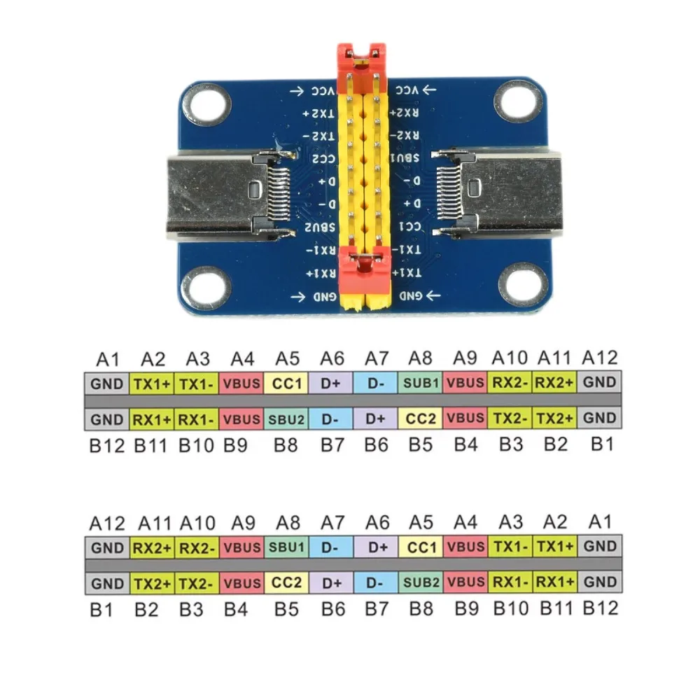 Type-C Male to Female/Female to Female Test Board USB 3.1 Reversible Plug 2.54mm Pin Header Adapter Expansion Board