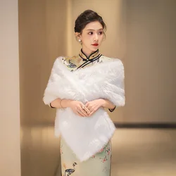 White Black Wedding Winter Faux Fur Shawl Bridal Top Bolero Cheongsam Jacket Bridesmaid Dress Shawl Warm Shrugs for Women