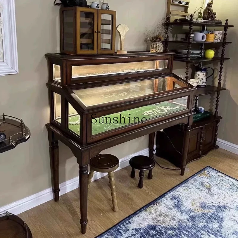 

Vintage Jewelry Store Display Double Solid Wood Glass Piano Jade Jade Cabinet