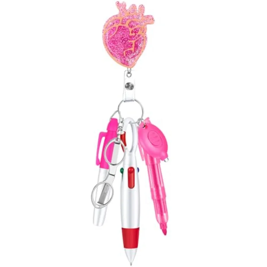 6 Pcs Nurse Badge Accessories Includes Heart Badge Reel Holder Permanent Marker Pen Retractable Ball Pen Foldable Scissors Acry