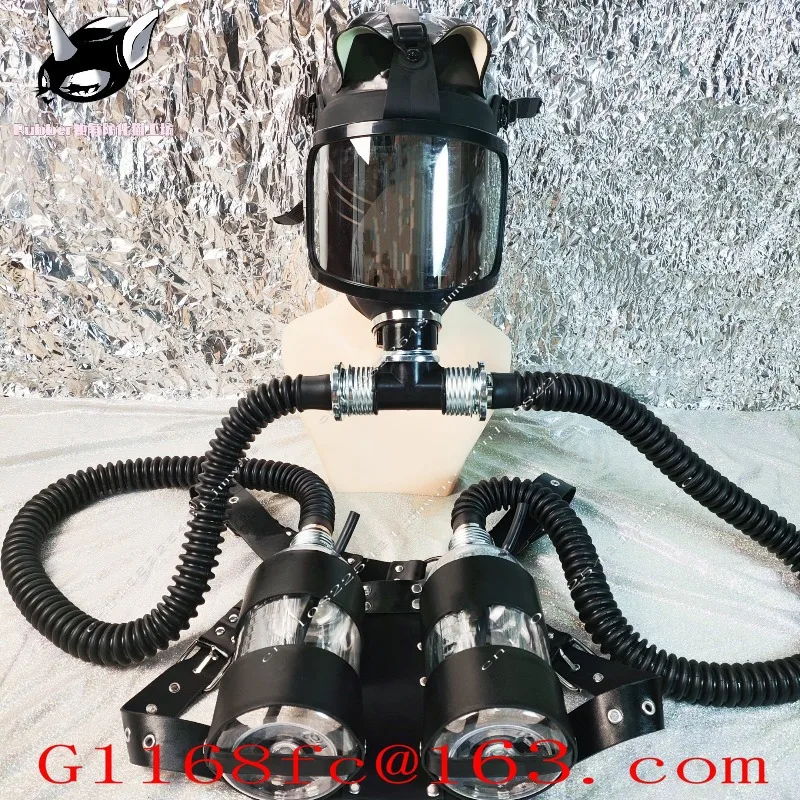 Silver Plated Curved Gas Mask Set, Negative Pressure Bottle Breathing Bag Set, Large Field of View Full Face Mask