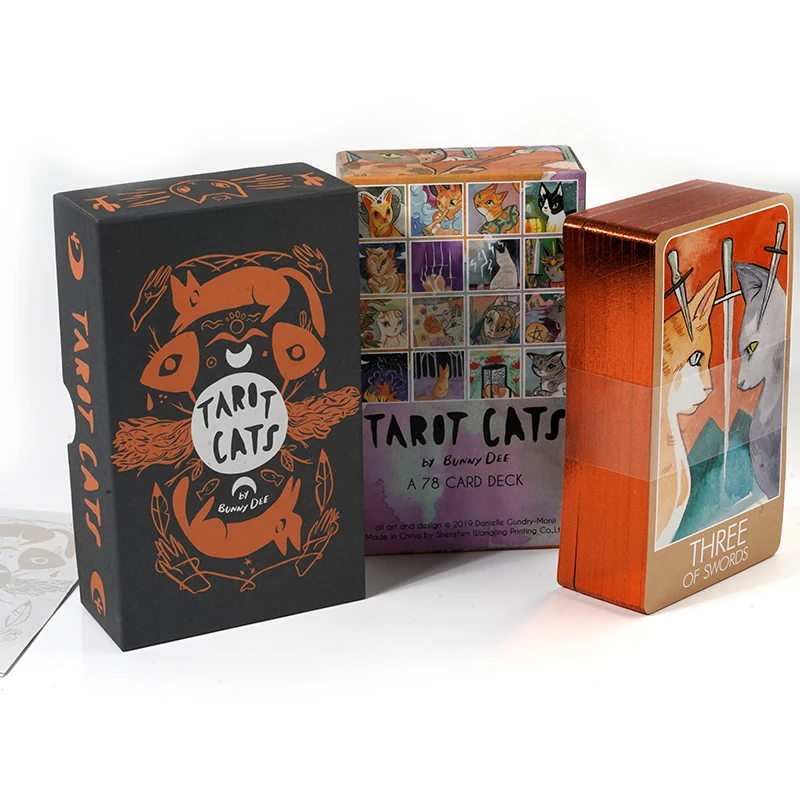 Tarot Cats a 78 Card Cat Fan Tarot Original Size Deck Oracle Deck Gold Gilded Edging Cover Box 13*8*4cm Big Size Blooming Cat