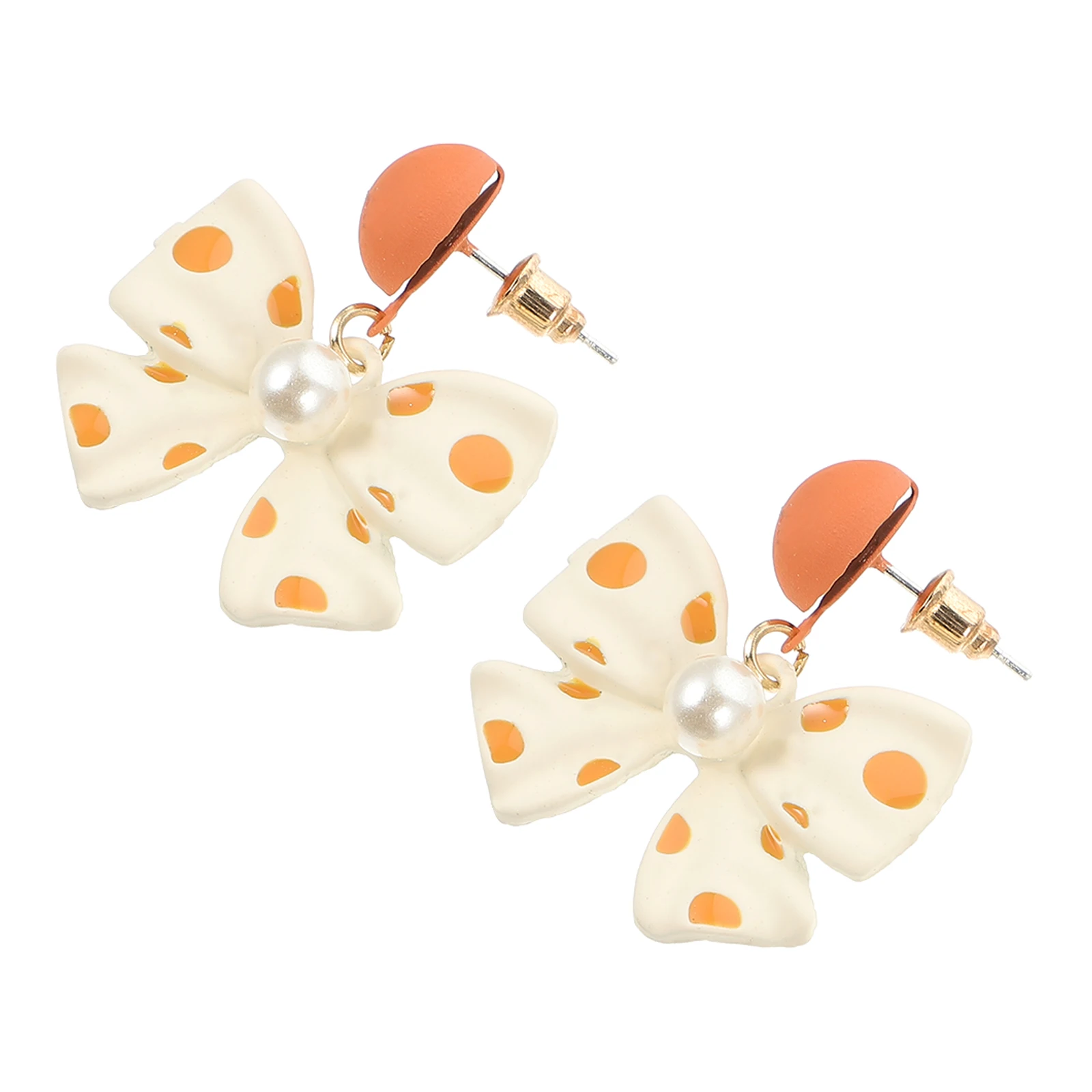 

1 Pair Pearl Bow Ear Studs For Women, Bright Color Durable Earrings Jewelry Gift For Girls, Pearl Bow Earrings